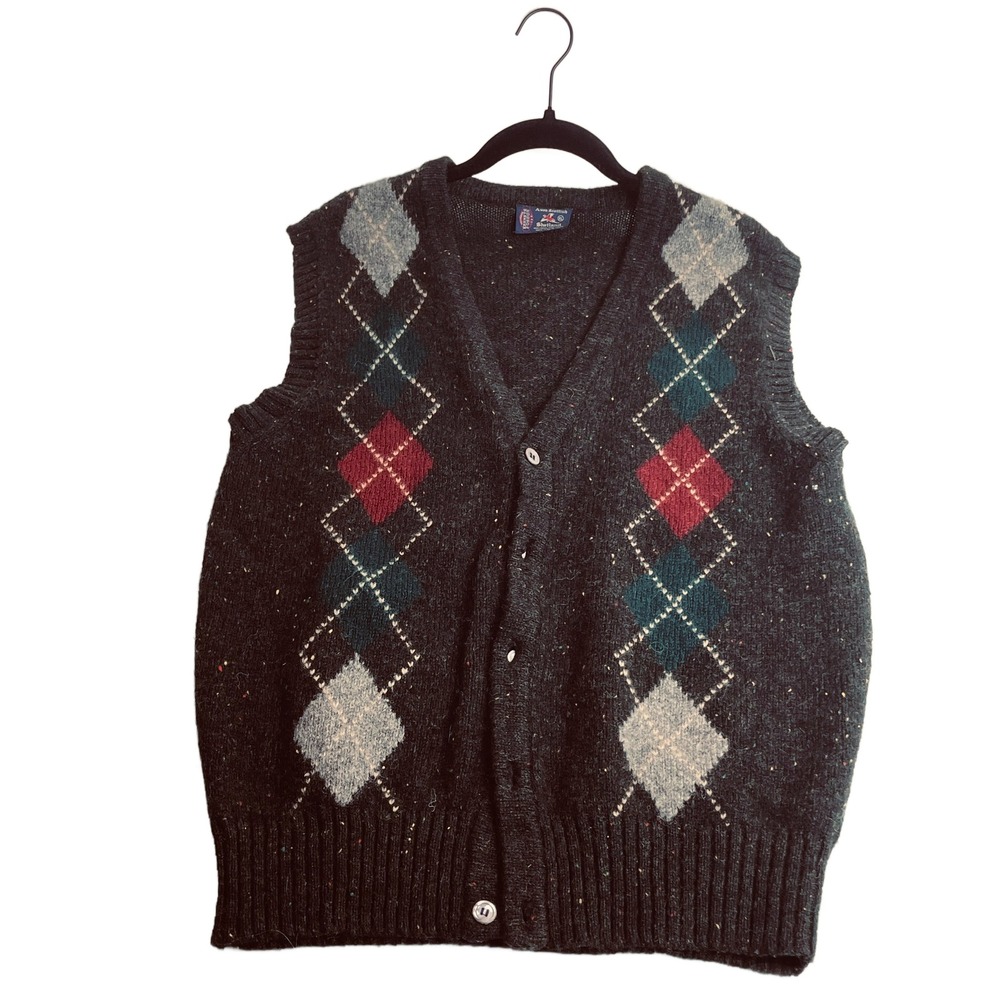 VTG Kenneth Gordon Avon Scottish Shetland Wool Vest Argyle XL Heritage Retro
